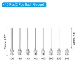 PATIKIL Blunt Tip Dispensing Needles with Bent Blunt Needle, 16 Pcs 1.5 Inch 8 Different Gauge Industrial Liquid Dispenser Needle for Refilling Liquid Ink, Silver Tone