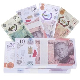 100 PCS Prop Money 5 10 20 50 Fake Money Pretend Money Notes for Role Play Shop Till Bank Cash, Post Office, Play Money with Watermark and Bank Strap