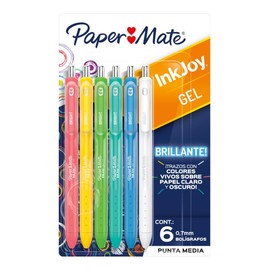 Paper Mate Plumas de Gel Brillantes InkJoy, Punto Medio 0.7MM, Retráctil, Brillantes Variados Colores, 6 Piezas, 2198010