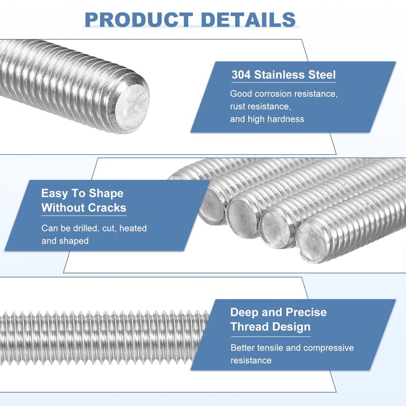 sourcing map 20Pcs M3-0.5x20mm Fully Threaded Rods, Threaded Rods Bar