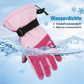 Durio Children's Ski Gloves, Waterproof Ski Gloves, Warm Gloves, Suitable for Children from 6-14 Years, Pink, M (6-11 Years)