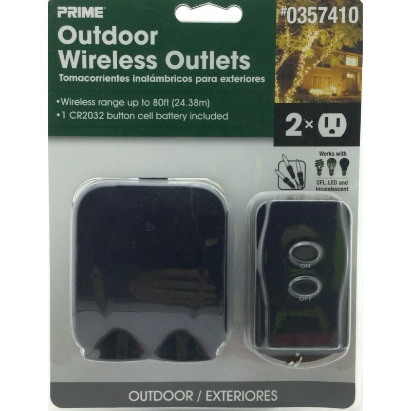 Prime Outdoor Wireless Remote 2 Outlets 80ft Range Exterior Light