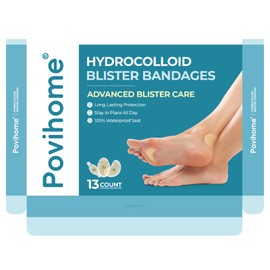 Povihome Gel Blister Bandages Blister Cushions - Water Resistant Hydrocolloid Bandages for Foot, Toe, & Heel - Blister Pads for Prevention & Recovery (13 ct, Variety Pack)