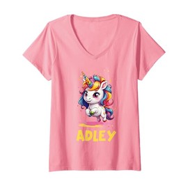Womens Adley Merch Unicorn Design V-Neck T-Shirt
