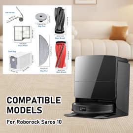 DianSung Replacement Part for Roborock Saros 10 Vacuum Cleaner,1 Roller Brush + 4 Mop Pad + 4 Edge Mop + 4 Dust Bag + 4 Side Brushes + 4 Filter