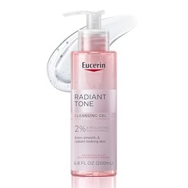 Eucerin Gel limpiador facial Radiant Tone con complejo AHA exfoliante al 2%, lavado facial suave que mejora la claridad de la piel y aumenta la luminosidad, todo tipo de piel, botella de 6.8 onzas líquidas