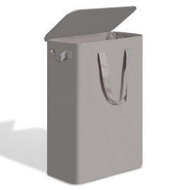 efluky Slim Laundry Basket with Lid, Narrow Laundry Hamper with Handles, Collapsible Dirty Clothes Hamper, Tall Laundry Bin for Laundry Room, Dorm and Bedroom, 55L Grey