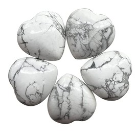 Ladeukoi 5Pcs Natural White Howlite Turquoise Crystal Love Heart Stone, Polished Palm Pocket Stones Healing Therapy Chakra Balancing 1 Inch(25mm)
