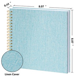 Vienrose Scrapbook Photo Album Hard Linen Cover 8 x 8 Inch Photo Book Kraft Paper with Stickers Memory Book 40 Pages for Wedding, Couple, Family, Light Blue