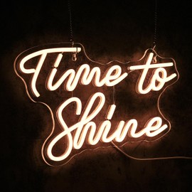 Time To Shine Neon Sign Warm White Led Sign Neon Lights Decor for Lover Dimmable Letter Neon Wall Signs USB Powered with Switch Neon Signs for Wall Decor Party Wedding（16.5’’X10.2’’）