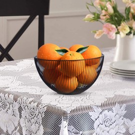 Cesta de almacenamiento de alambre de metal, cesta de frutas redonda grande para pan, cuenco de frutas y verduras, soporte de almacenamiento de frutas y verduras, cuenco de frutas de moda (2 unidades, negro + dorado)