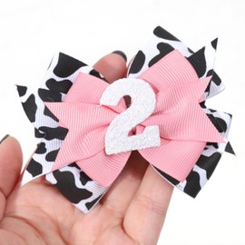 Jissoo Cow Print Bow Headband - Pink, Baby Girl 2nd Birthday Party Decorations, Farm Animal Themed Headband