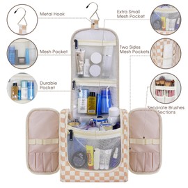 Hanging Toiletry Bag for Women Travel Makeup Bag Organizer Toiletries Bag for Cosmetics Essentials Accessories (Large, Light Checkerboard-1)