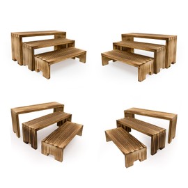 Yikaroeli Display Risers-3 Tier Wood Risers Decorative Rectangular Display Stands Cupcake Stands Cologne Perfume Organizer(12-piece Set)