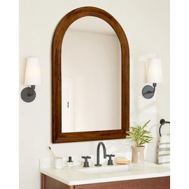 Tanmicoshomy Arched Bathroom Mirror 24x36 Inch, Walnut Brown Wood Framed Arch Mirror for Living Room, Bedroom or Entryway