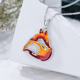 PELOVNY Christmas Gifts Fox Necklace 925 Sterling Silver Flame Fire Pendant Necklace Fox Cute Animal Necklace Jewelry Gift for Women Mother Daughter Sister