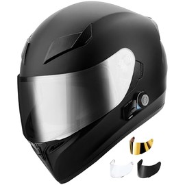 GDM Full Face Bluetooth Motorcycle Helmet with 3 Shields (Gold, Silver, Clear) (Large)