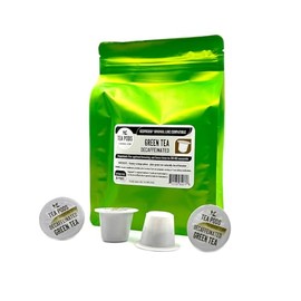 DECAF Green tea pods compatible with Nespresso OriginalLine, single-serve decaffeinated tea capsules for use with coffee brewing machines - Pack of 18 pods