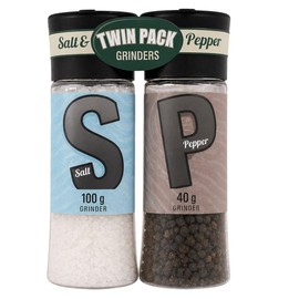 Salt and Pepper Grinder Set 2 Pack Sea Salt 100g Black Pepper 40g Mills Kitchen Seasoning AB