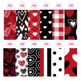 12*12 Valentine Scrapbook Paper Pad Black Red Love Heart Patterned Paper -24 Sheets Scrapbook CardStock Paper Pad for Holiday Cardmaking DIY Origami Decorative Craft Paper. (Valentine)