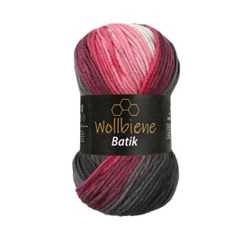 Wollbiene Batik Wool with Colour Gradient, Multicoloured Knitting Wool, Crochet Wool, 100 g (5100 Grey/Berry/White)