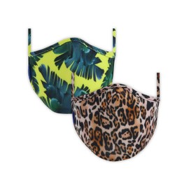 Bondir x Sonix (2-Pack) AIR GUARD Premium Structured Reusable Fitted Fabric Face Mask for Women, Leopard + Palm Leaves (Wild Thing)