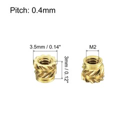 sourcing map Knurled Insert Nuts, 80Pcs M2 x 3mm L x 3.5mm OD 3D Printing Brass Nuts Female Threaded Inserts Brass Heat Set Insert Embedment Nut