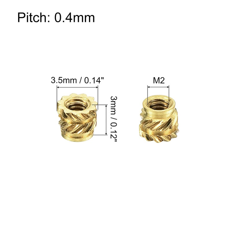 sourcing map Knurled Insert Nuts, 80Pcs M2 x 3mm L
