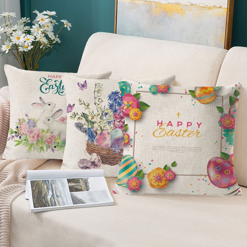 Mecctuck Pack of 4 Easter Cushion Covers, 45 x 45