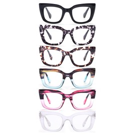 TRENVIE Reading Glasses for Women, 6 Pack Fashion Cat Eye Blue Light Blocking Computer Readers Anti Glare UV Eyeglasses (Mix-2, 0, Diopters)