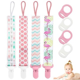 4 Pcs Baby Dummy Strap Clip, Pacifier Clip Dummy Holder Straps with 4 Silicone Adapter, Soother Chains Clips Fit All, Soothers, Teething Toys, Baby Essentials