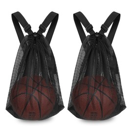 Mordx 2 Pcs Basketball Mesh Bags, Drawstring Basketball Net Bag,Football mesh Bag,Backpack Mesh Bag,Collapsible,for Carrying Basketball, Volleyball, Football and Table Tennis,Black