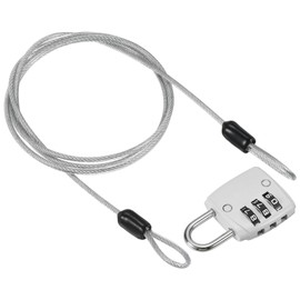 PATIKIL Security Steel Cable with 3 Digit Combination Lock, 3.3Ft/1M Coated Safety Wire Rope Double Loop Padlock for Outdoor Travel Luggage, Silver