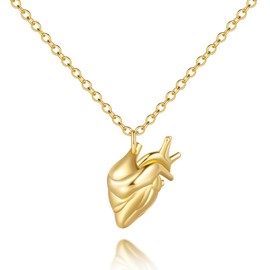 Gold Pendant Necklaces for Women 14K Gold Necklace for Women Anatomical Heart Necklace Pendants Edgy Unique Gothic and Punk Style Statement Heart Locket Necklace for Womens