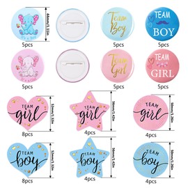 Sxutop Pack of 60 Gender Reveal Round Pin Team Boy and Team Girl Pin 30 Gender Reveal Button + 30 Gender Reveal Stickers of 3 Styles for Baby Shower Party Decoration Accessories (Blue and Pink