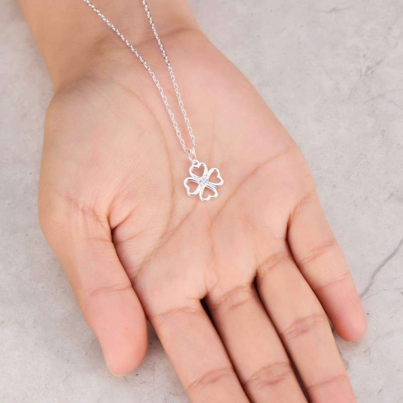 Philip Jones Sterling Silver Clover Necklace Created with Zircondia® Crystals