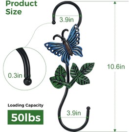Large Decorative S Hooks, Set of 3 Plant Hangers, Beautiful and Vivid Plant Hook for Hanging Outdoor Indoor Garden Plants, Flower Baskets, Pots, Bird Feeders