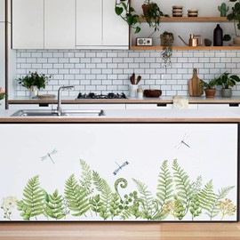 decalmile Green Fern Wall Corner Decals Plants Tropical Leaves Baseboard Skirting Line Wall Stickers Living Room Bedroom Wall Art Decor