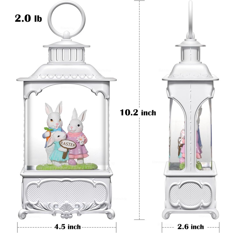 Blansong Easter Snow Globe Bunny Snow Globe Lantern with Timer,