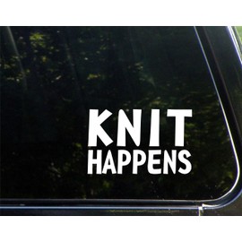 Knit Happens - 6" x 4" - Vinyl Die Cut Decal/Bumper Sticker for Windows, Cars, Trucks, Laptops, Etc.
