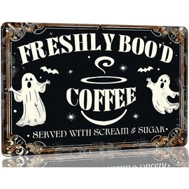 Vintage Witches Brew Metal Tin Sign Freshly Boo'd Coffee Served With Scream & Sugar Sign Witch House Decor for Home Cafe Bar Kitchen Sign 8x12 Inch