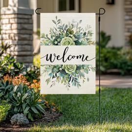 CROWNED BEAUTY Spring Floral Welcome Garden Flag 12×18 Inch Double Sided for Outside Eucalyptus Small Burlap Seasonal Yard Flag