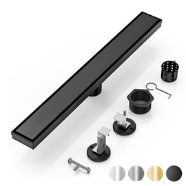 DLONE Linear Shower Drain | 24" AISI 304 Stainless Steel Shower Drain, Matte Black Linear Drain with Tile Insert Panel & Adjustable Feet, Long Rectangle Shower Floor Drain in Bathroom, Balcony, etc