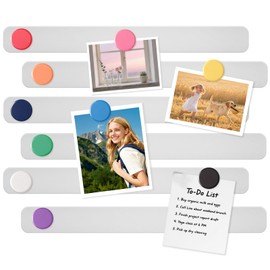 DUJEQM Magnetic Board - 6Pcs Frameless Stainless Steel Magnet Bulletin Board Strips with 10 Colorful Magnets, Magnetic Strips with Adhesive Backing Memo Board for Wall Office Kitchen Classroom Fridge