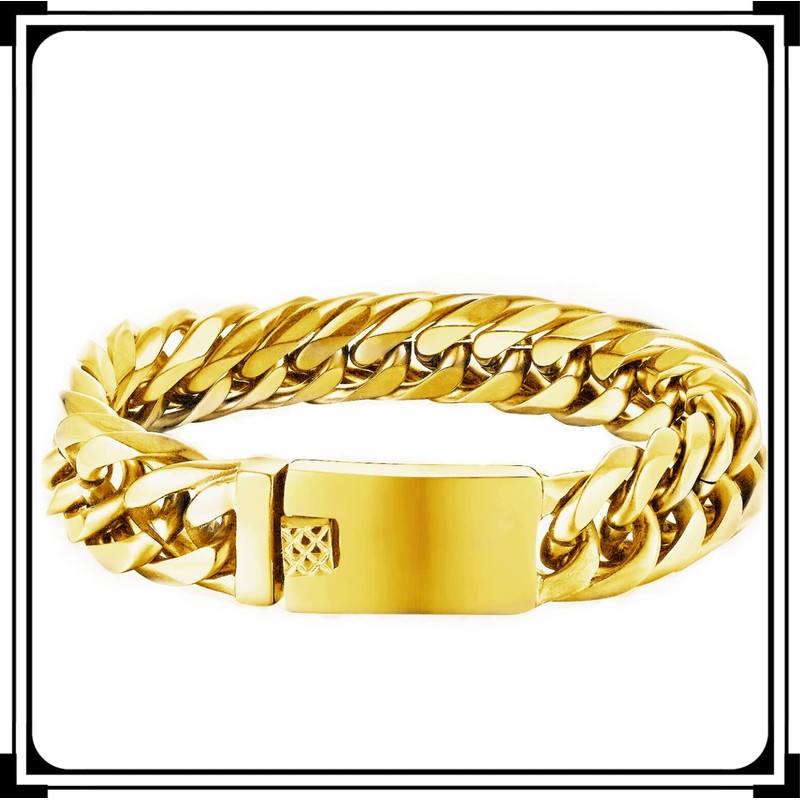 BIYONGDE Mens Cuban Link Chain Bracelet, Gold Color Miami Cuban