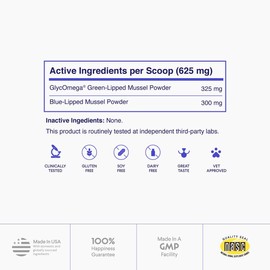 Premium Green Lipped Mussels for Dogs – Pure New Zealand Green Lipped Mussel Powder with Blue Lipped Mussels for Dogs – for Hip and Joint Flexibility, Mobility, Strength, Tendons and Muscles – 2.60oz