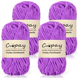 Coopay Wool for Crocheting, 4 x 50 g Chunky Wool for Crocheting, Thick Yarn, Fluffy Thick Wool for Hand Knitting, Lavender Purple