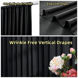 30 ft x 8 ft Black Backdrop Curtain for Parties, 6 Panels 5 ft x 8 ft Wrinkle Free Polyester Photo Black Backdrop Drapesfor Graduations Birthday Wedding Party Stage Curtains Home Decoration Supplies