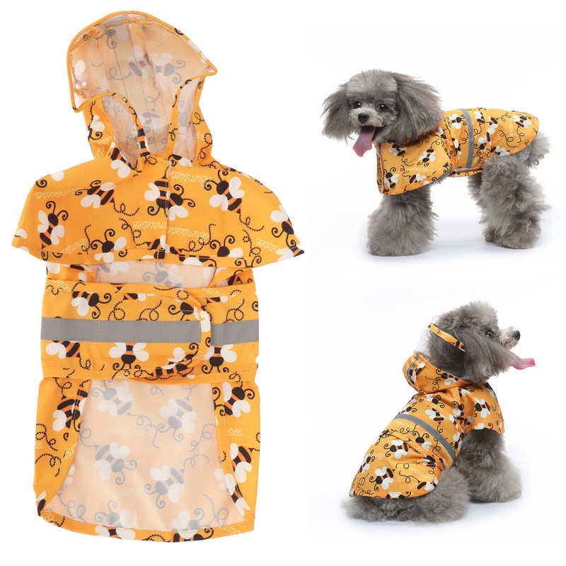 Dog Raincoat Reflective Breathable Lightweight Bee Pattern Puppy Rain Jacket