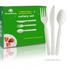 GreenWorks GreenWorks 150 Count 7" Heavy-duty Compostable Utensils,50 Forks 50 Spoons 50 Knives Cutlery Set,BPI Certified Large Disposable Flatware Set